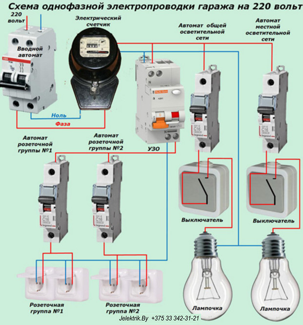 Схема однофазной электропроводки гаража на 220 вольт