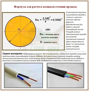 Формулы для расчета сечения провода.