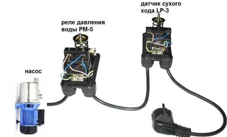 Датчик сухого хода необходимо устанавливать в одной сети с датчиком давления воды