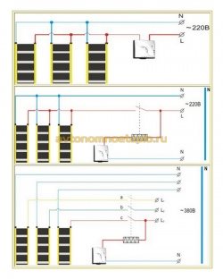 три схемы подключения термостатов к ИК полам