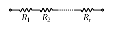 A diagram of several resistors, connected end to end, with the same amount of current going through each.