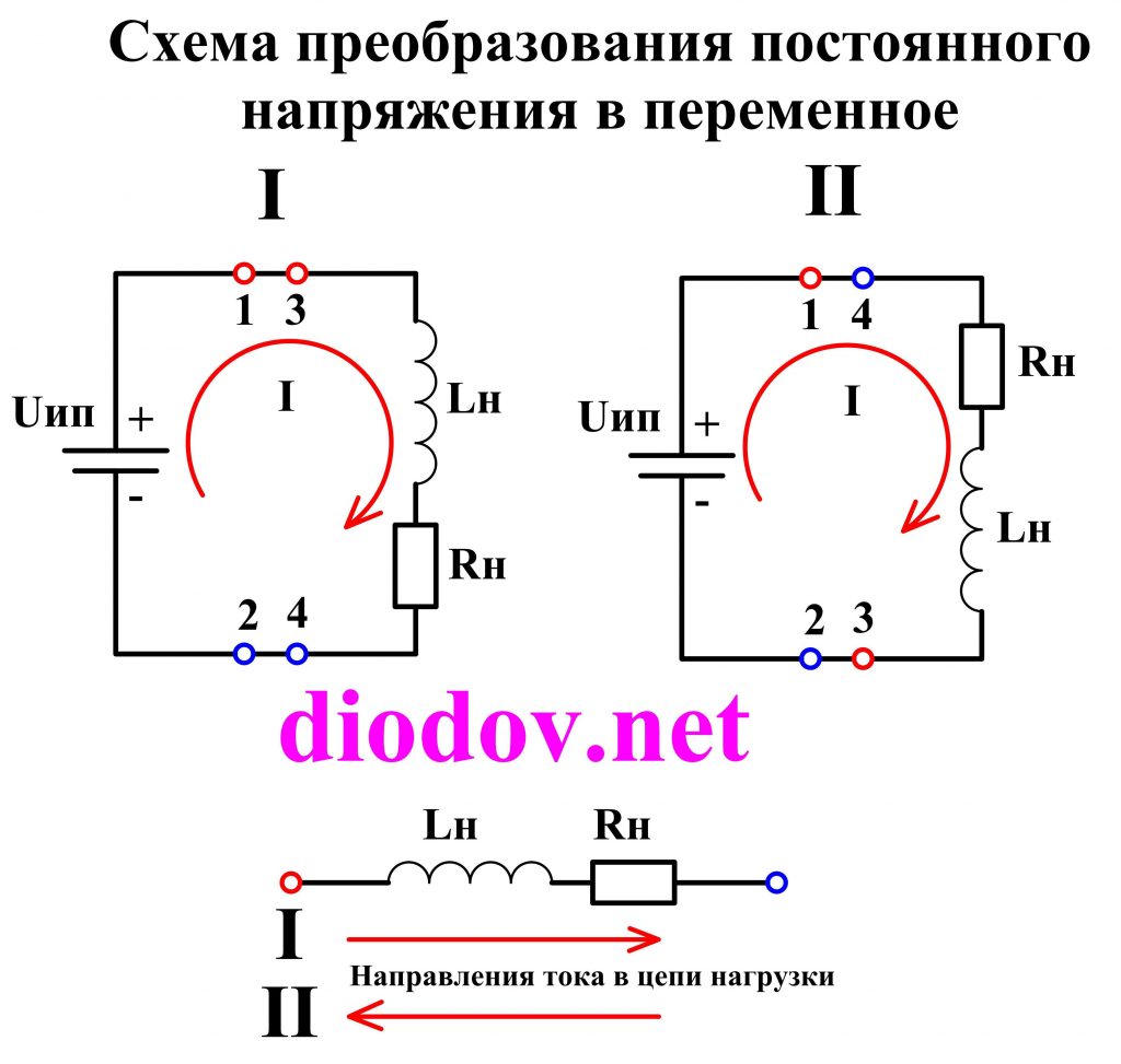 Схема преобразования постоянного напряжения в переменное