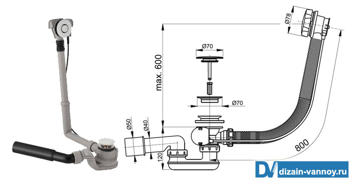 слив перелив для ванны полуавтомат