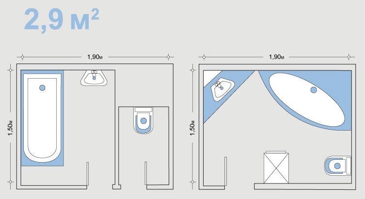 Чертеж ванной комнаты до и после объединения с туалетом