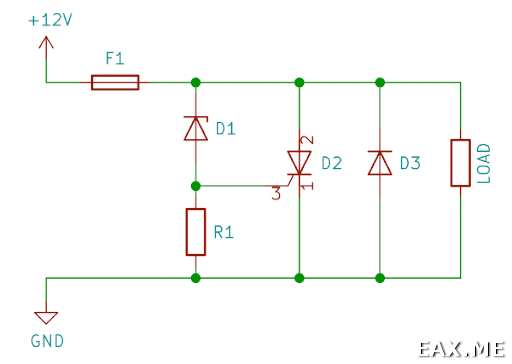 Схема защиты от переполюсовки и перенапряжения