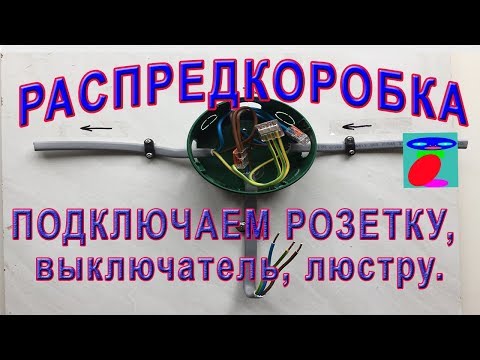 Соединение проводов в распределительной коробке. Подключение розетки, выключателя и люстры.