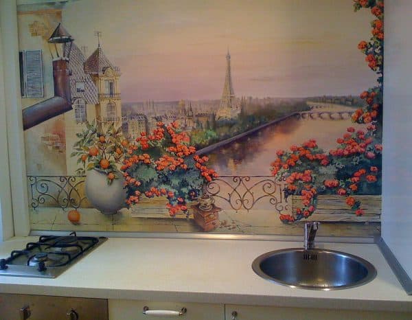 современная картина живописная роспись на стекле на кухню