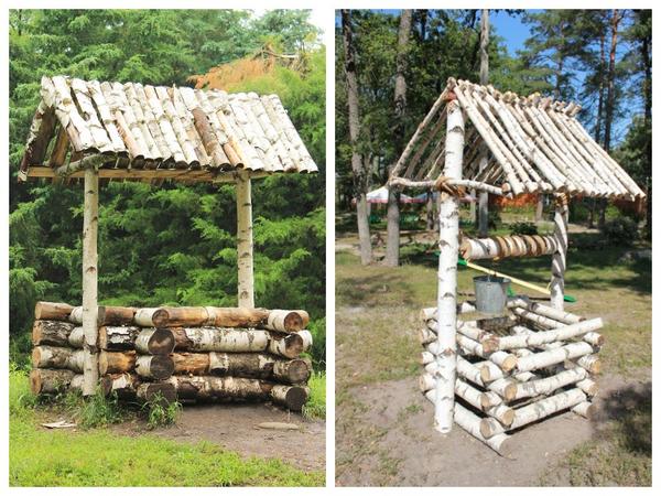 Из березовых бревен получается очень колоритный колодец