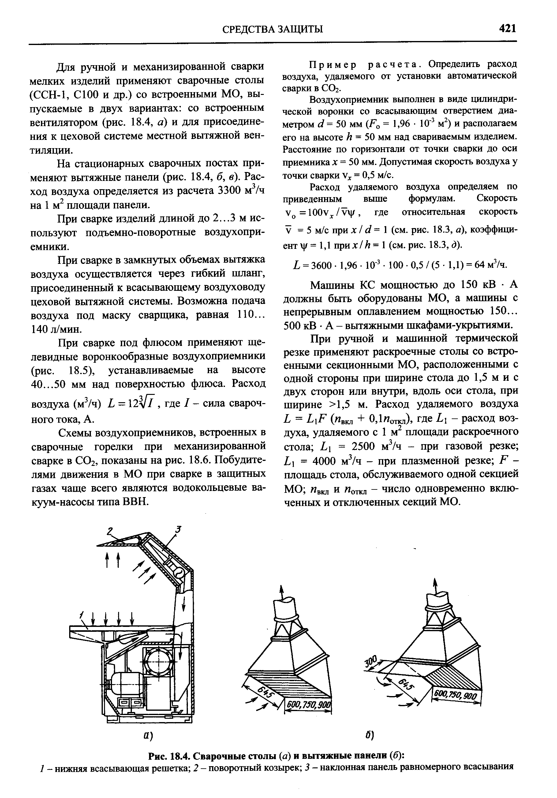 Рис. 18.4. Сварочные столы (а) и вытяжные панели (б) 