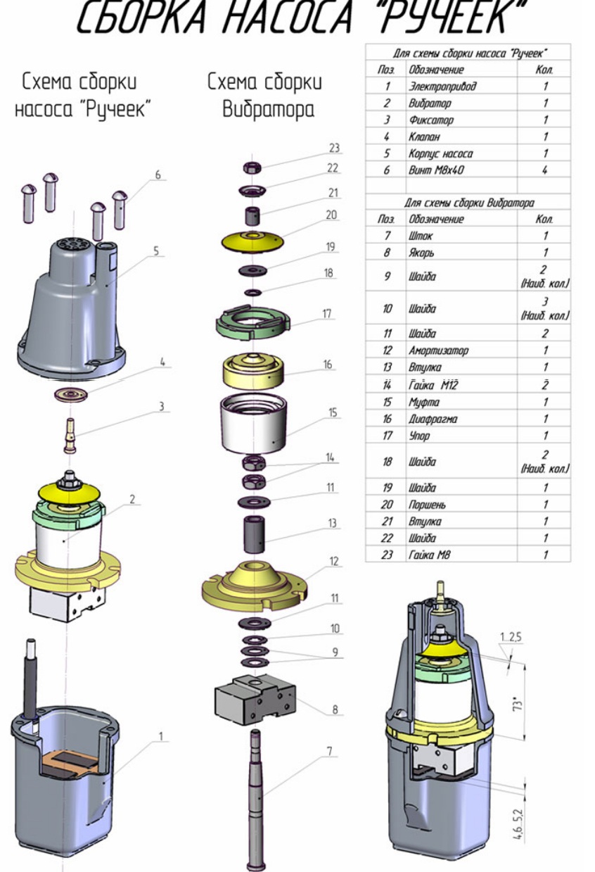 Сборка вибрационного насоса Ручеек