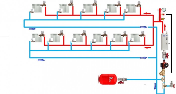 схема разводки отопления двухэтажного дома