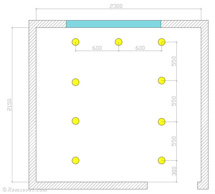 Схема расположения точечных светильников