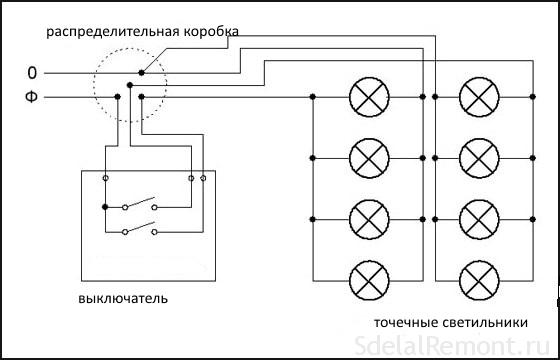 схема параллельного подключения точечных светильников