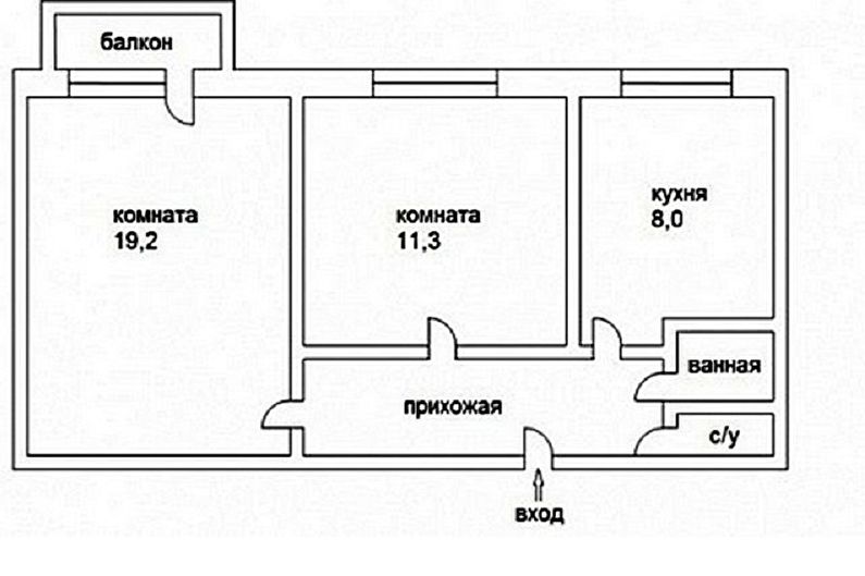 Перепланировка двухкомнатной квартиры в хрущевке - Проект 1