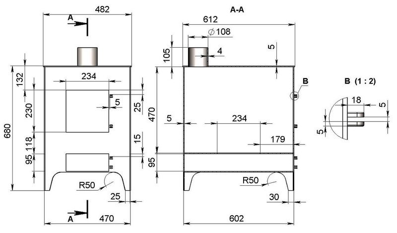 Чертеж простой, классической буржуйки