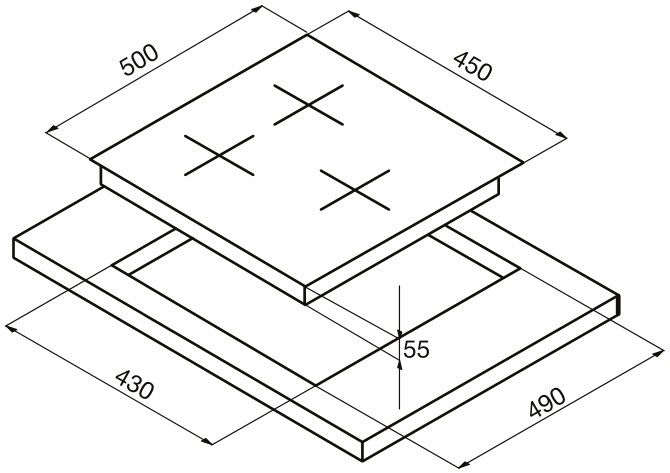 Размеры варочной панели с 3 конфорками 45 см ширина