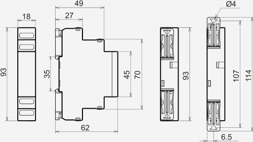 Габаритные размеры реле в корпусе 18*93*62мм