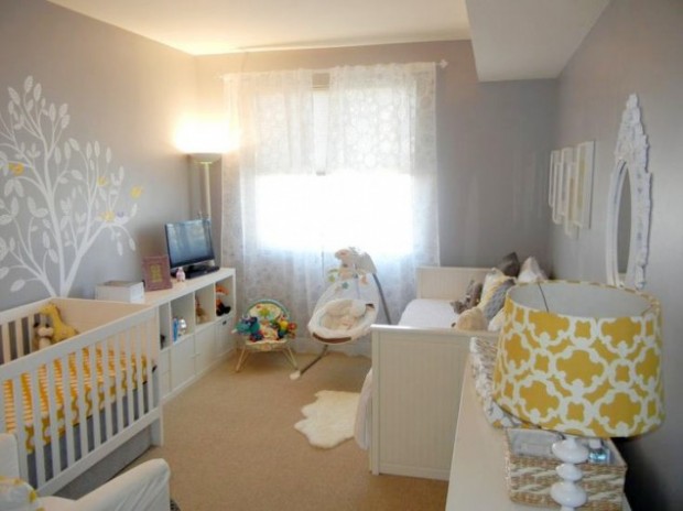 Интерьер комнаты с желтыми оттенками для новорожденного